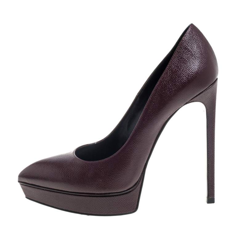 Pre Owned Saint Laurent Brown Leather Janis Pointed Toe Platform Pumps Size 38