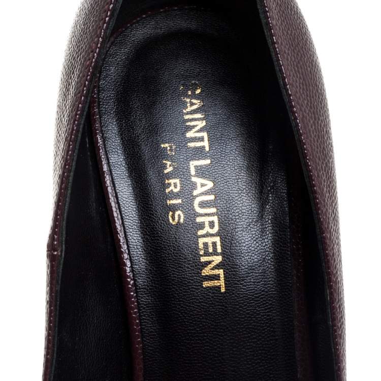 Pre Owned Saint Laurent Brown Leather Janis Pointed Toe Platform Pumps Size 38