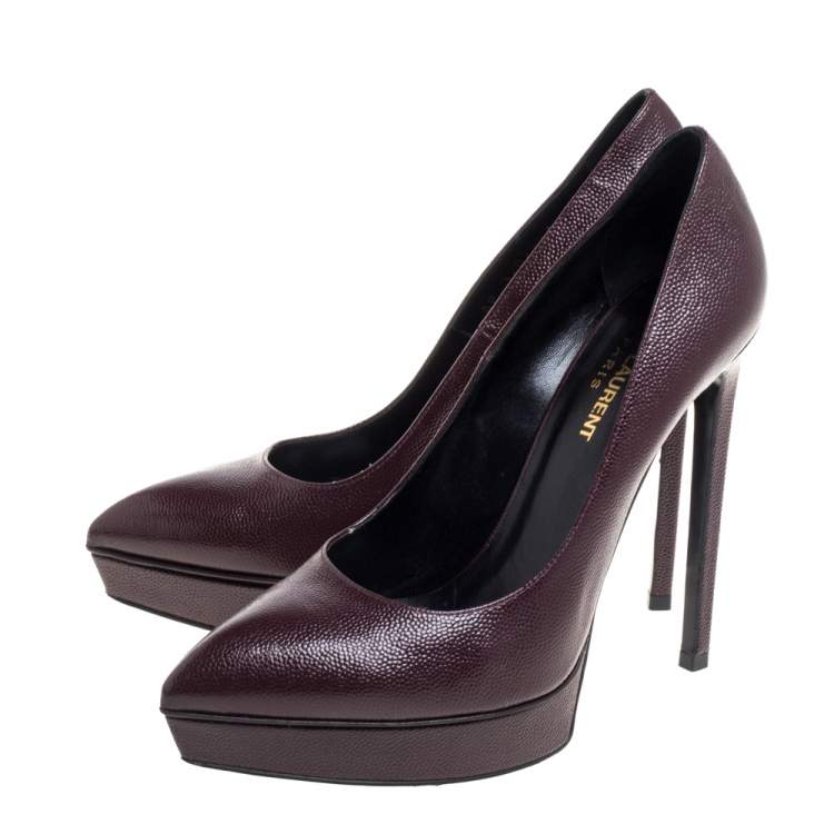 Pre Owned Saint Laurent Brown Leather Janis Pointed Toe Platform Pumps Size 38