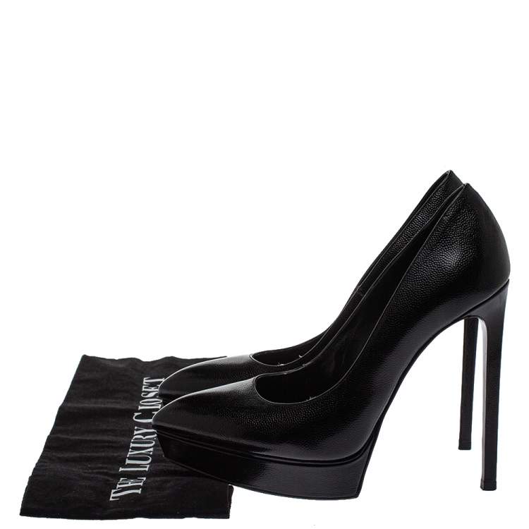 Pre Owned Saint Laurent Black Leather Janis Pointed Toe Platform Pumps Size 38