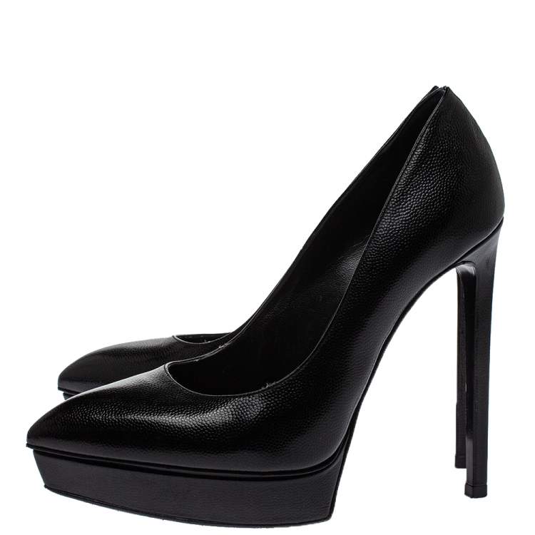 Pre Owned Saint Laurent Black Leather Janis Pointed Toe Platform Pumps Size 38