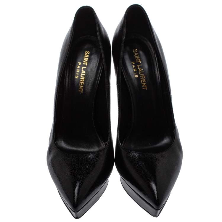 Pre Owned Saint Laurent Black Leather Janis Pointed Toe Platform Pumps Size 38