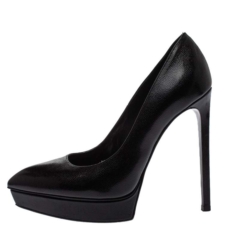 Pre Owned Saint Laurent Black Leather Janis Pointed Toe Platform Pumps Size 38