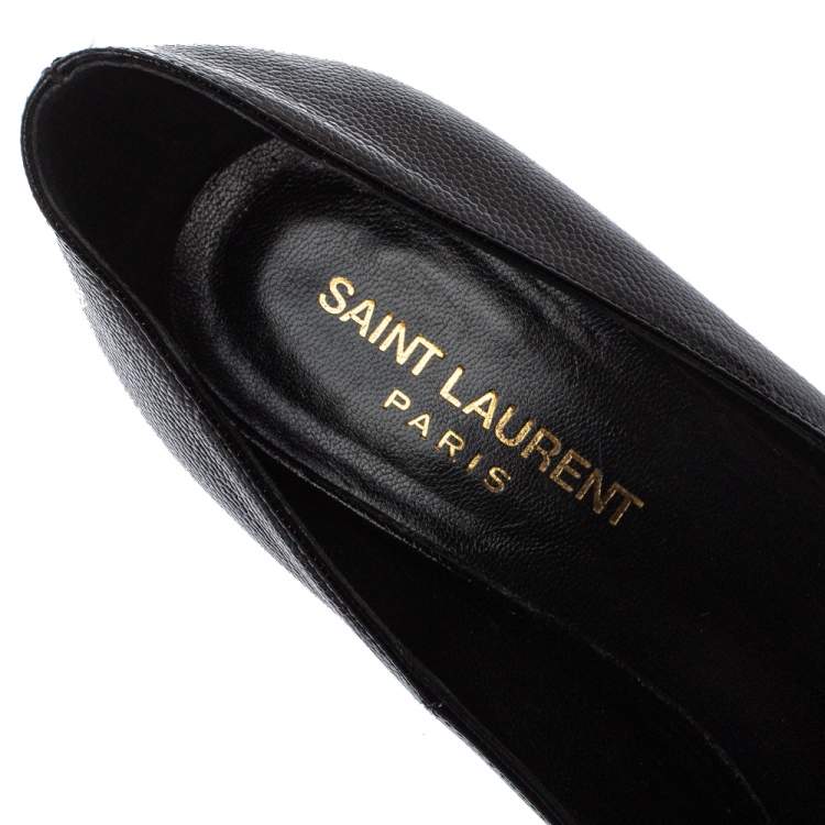 Pre Owned Saint Laurent Black Leather Janis Pointed Toe Platform Pumps Size 38