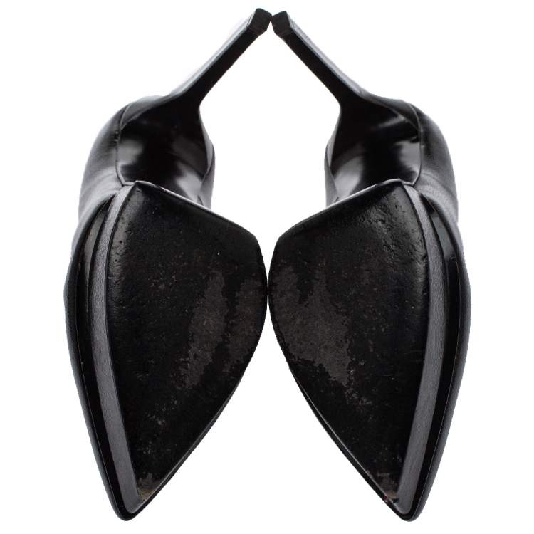 Pre Owned Saint Laurent Black Leather Janis Pointed Toe Platform Pumps Size 38