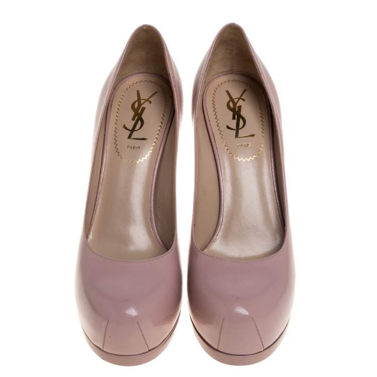 Pre Owned Saint Laurent Beige Leather Tribtoo Platform Pumps Size 36