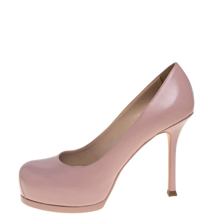 Pre Owned Saint Laurent Beige Leather Tribtoo Platform Pumps Size 36
