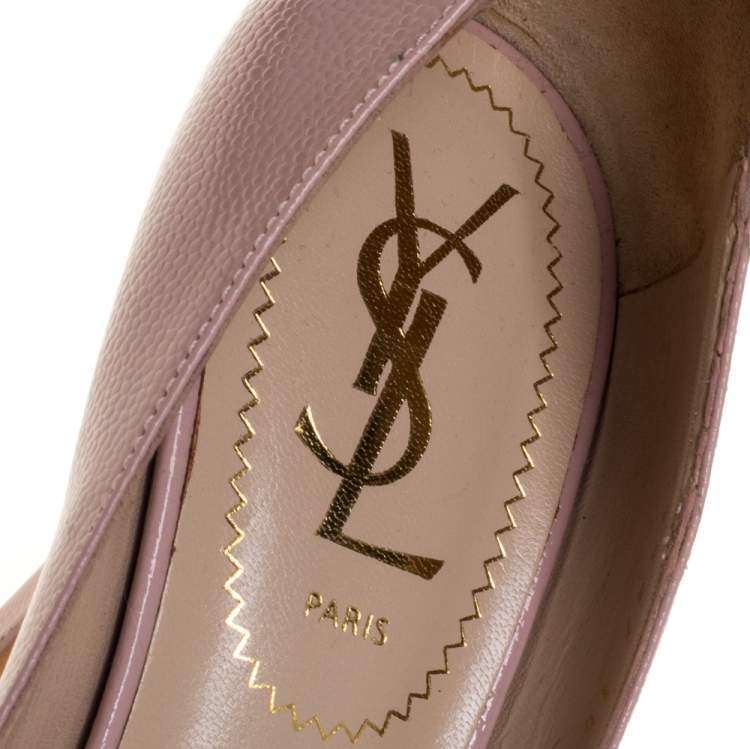 Pre Owned Saint Laurent Beige Leather Tribtoo Platform Pumps Size 36