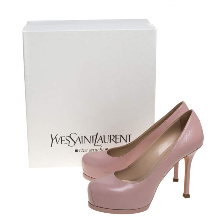 Pre Owned Saint Laurent Beige Leather Tribtoo Platform Pumps Size 36