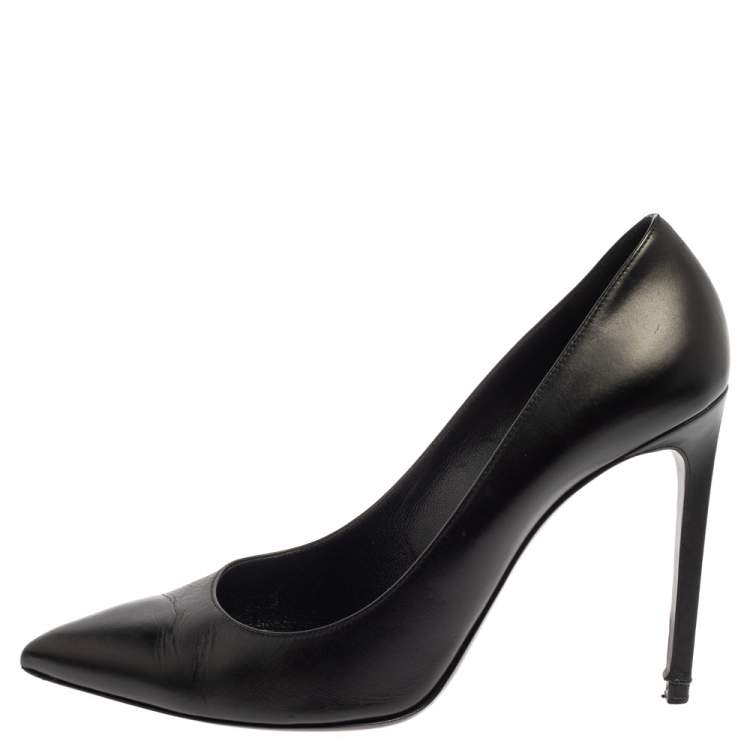 Pre Owned Saint Laurent Black Leather Pointed Toe Pumps Size 40.5