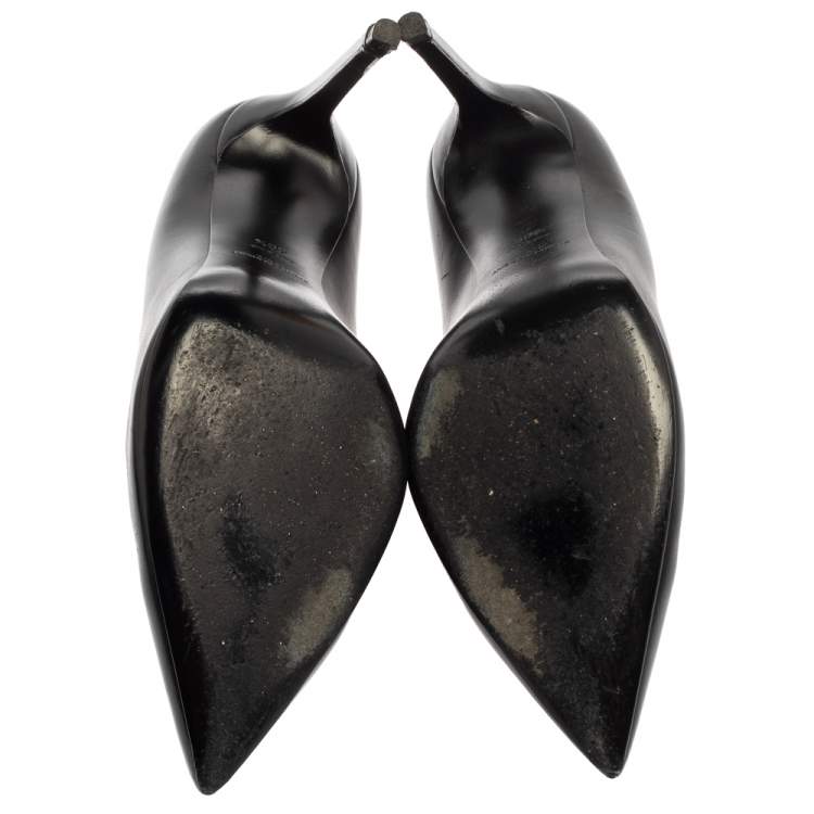 Pre Owned Saint Laurent Black Leather Pointed Toe Pumps Size 40.5