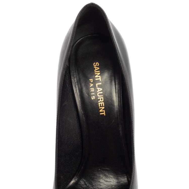 Pre Owned Saint Laurent Black Leather Pointed Toe Pumps Size 40.5