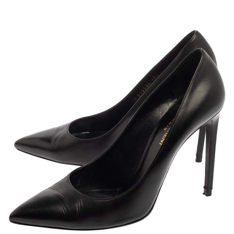 Pre Owned Saint Laurent Black Leather Pointed Toe Pumps Size 40.5