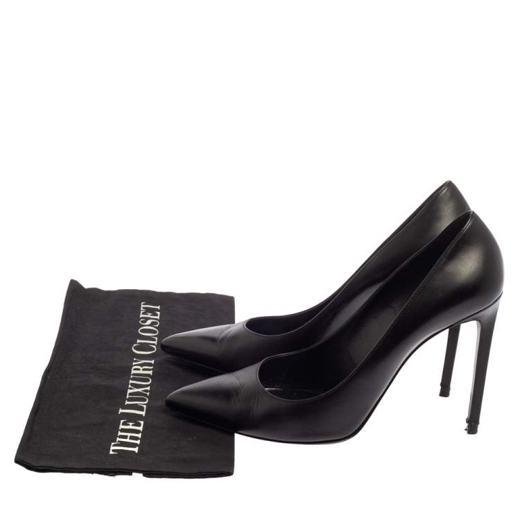 Pre Owned Saint Laurent Black Leather Pointed Toe Pumps Size 40.5