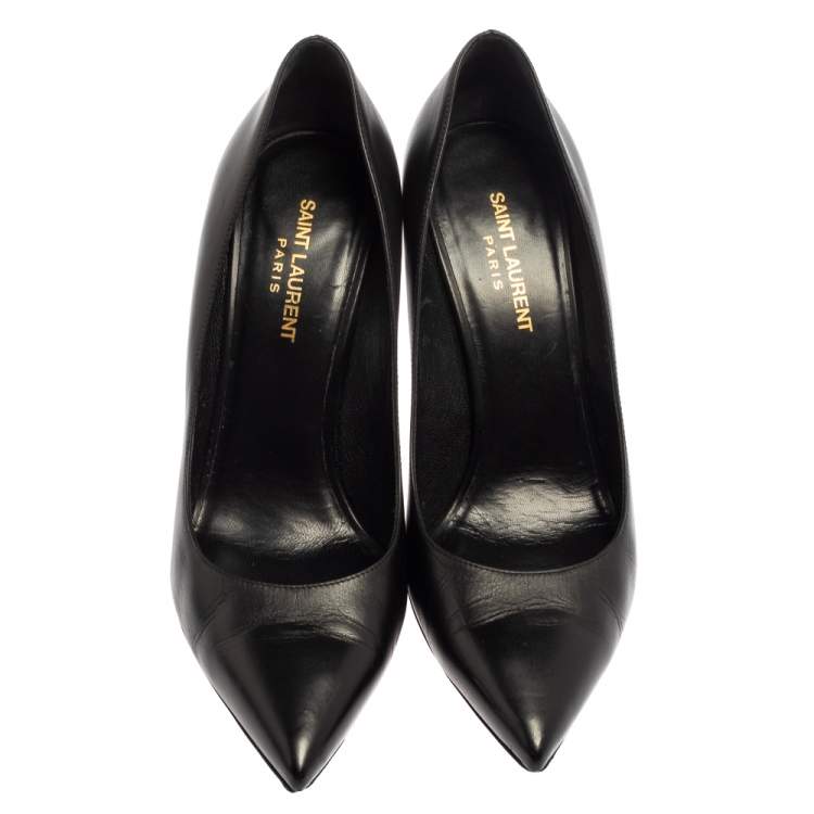 Pre Owned Saint Laurent Black Leather Pointed Toe Pumps Size 40.5
