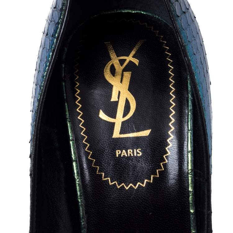 Pre Owned Saint Laurent Green Python Armor Pumps Size 39.5