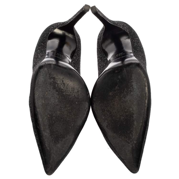 Pre Owned Saint Laurent Black  Glitter And Suede Pointed Toe  Pumps Size 39.5