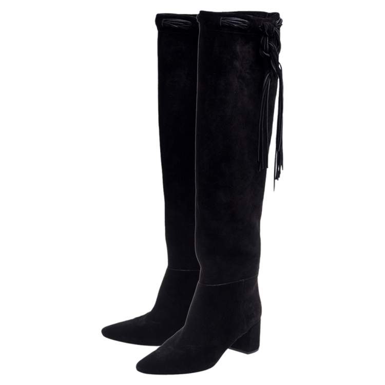 Pre Owned Saint Laurent Black Suede Knee High Boots Size 40