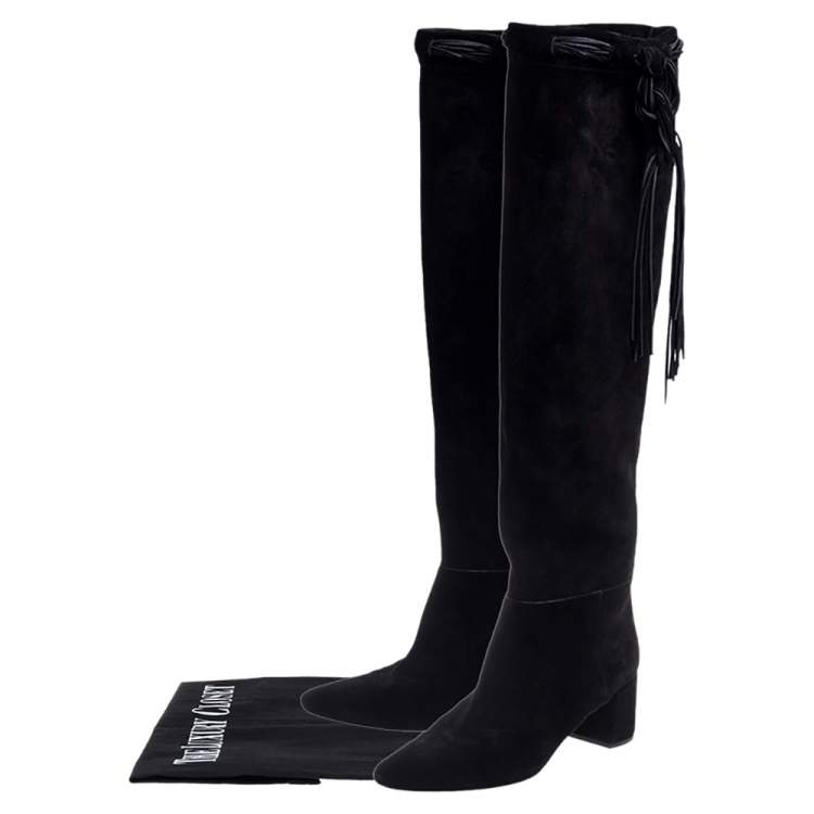 Pre Owned Saint Laurent Black Suede Knee High Boots Size 40