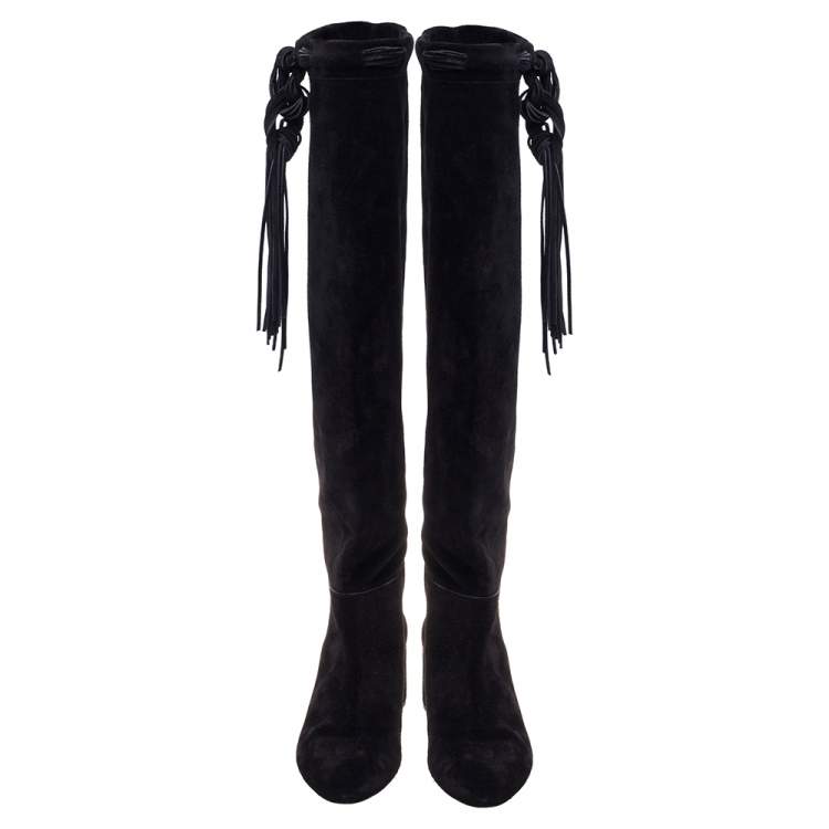 Pre Owned Saint Laurent Black Suede Knee High Boots Size 40