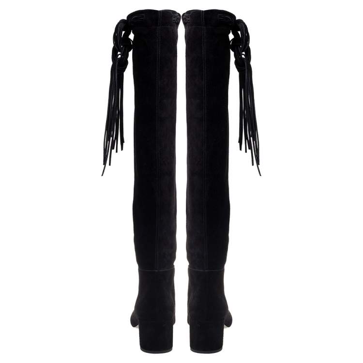 Pre Owned Saint Laurent Black Suede Knee High Boots Size 40