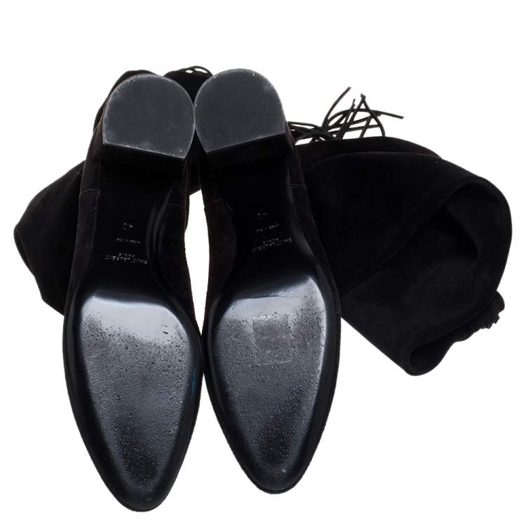 Pre Owned Saint Laurent Black Suede Knee High Boots Size 40