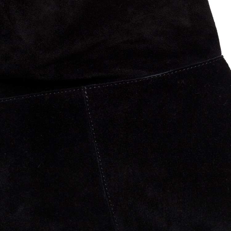 Pre Owned Saint Laurent Black Suede Knee High Boots Size 40