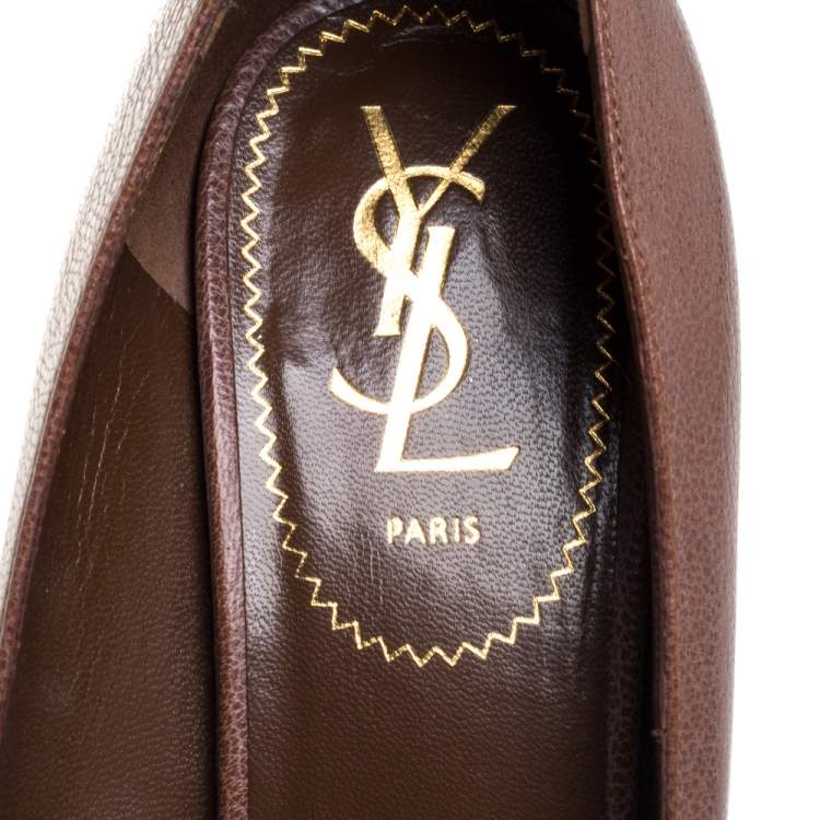 Pre Owned Saint Laurent Brown Leather Tribtoo  Pumps 38.5