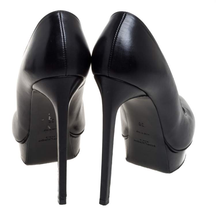 Pre Owned Saint Laurent Black Leather Janis Pointed Toe Platform Pumps Size 38