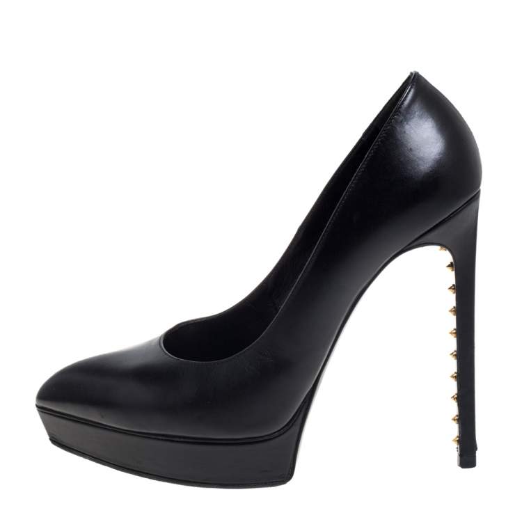 Pre Owned Saint Laurent Black Leather Janis Pointed Toe Platform Pumps Size 38