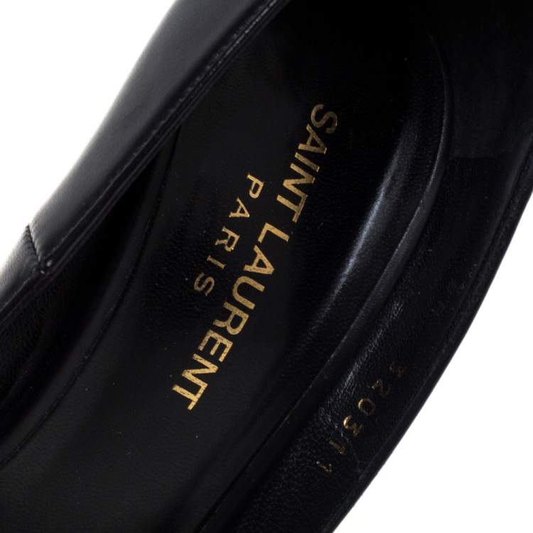 Pre Owned Saint Laurent Black Leather Janis Pointed Toe Platform Pumps Size 38