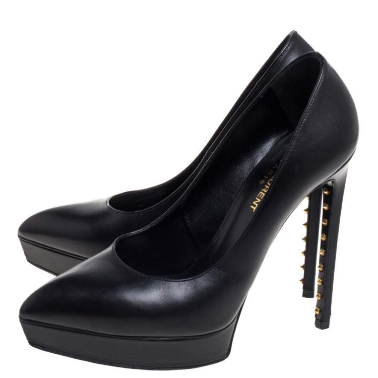 Pre Owned Saint Laurent Black Leather Janis Pointed Toe Platform Pumps Size 38