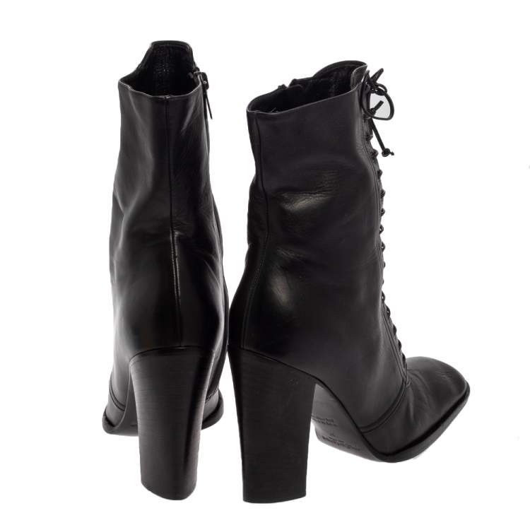 Pre Owned Saint Laurent  Black Leather Zipper Detail  Boots Size 37