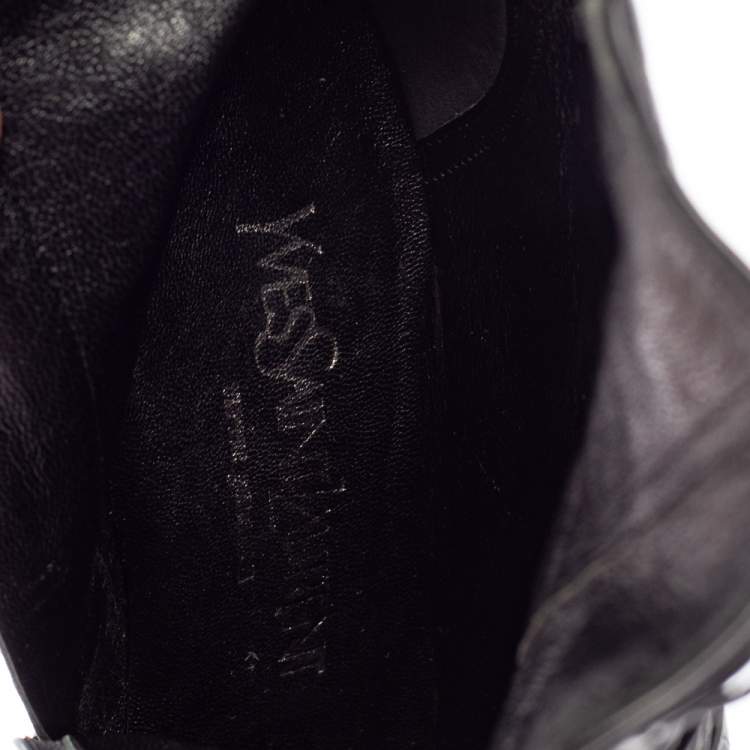Pre Owned Saint Laurent  Black Leather Zipper Detail  Boots Size 37
