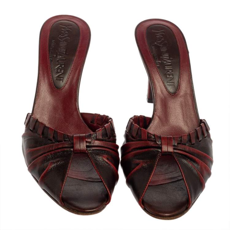 Pre Owned Saint Laurent Vintage Two Tone Leather Open Toe Slide Sandals Size 36.5