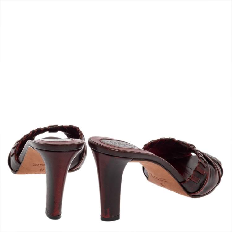 Pre Owned Saint Laurent Vintage Two Tone Leather Open Toe Slide Sandals Size 36.5