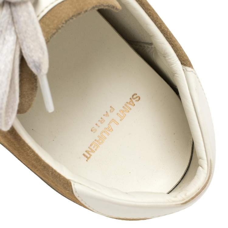 Pre Owned Saint Laurent Beige Suede Court Classic Logo Sneakers Size 39