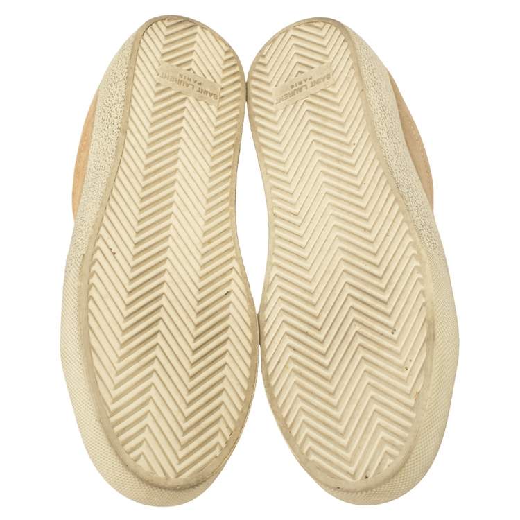 Pre Owned Saint Laurent Beige Suede Court Classic Logo Sneakers Size 39
