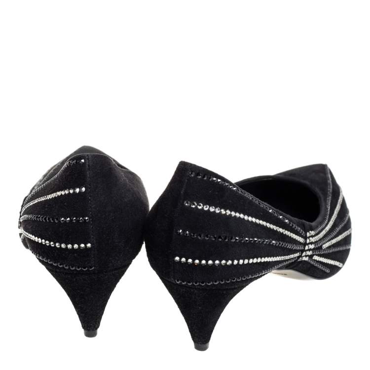 Pre Owned Saint Laurent Black Velvet Crystal Embellished Pointed-Toe Pumps Size 39