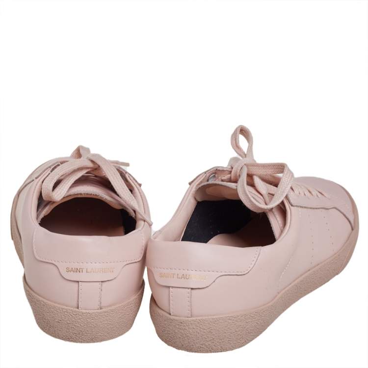 Pre Owned Saint Laurent Pink Leather Signature Court Low Top Sneakers Size 38