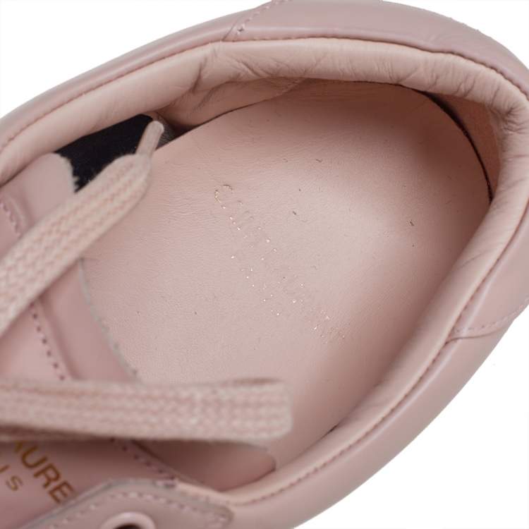 Pre Owned Saint Laurent Pink Leather Signature Court Low Top Sneakers Size 38