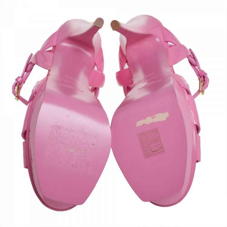 Pre Owned Saint Laurent Paris Pink Patent  Leather Tribute Sandals Size 38.5