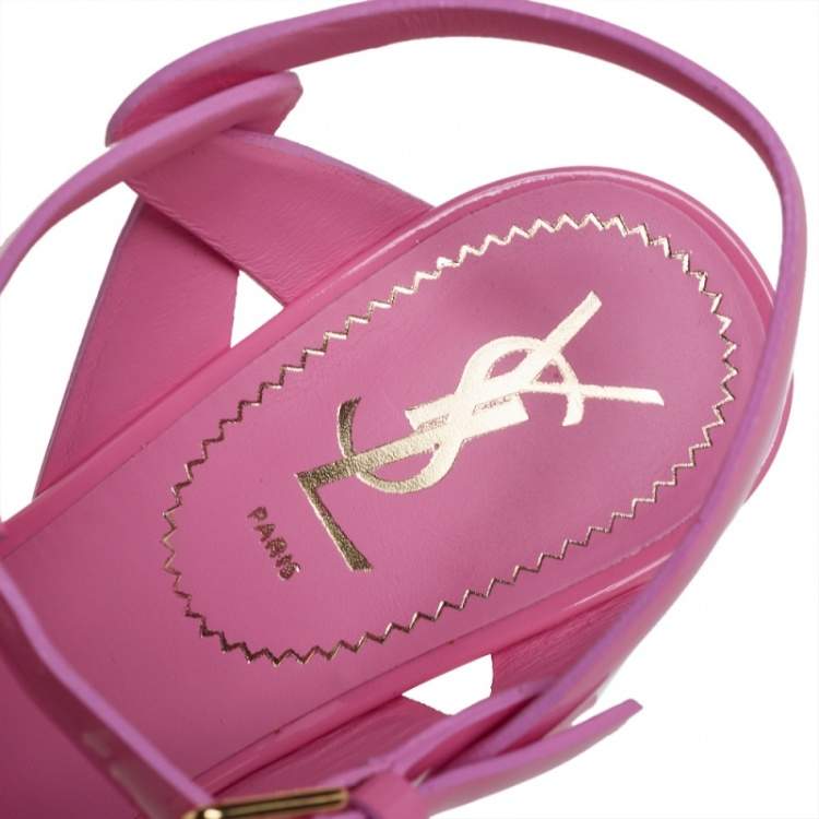 Pre Owned Saint Laurent Paris Pink Patent  Leather Tribute Sandals Size 38.5