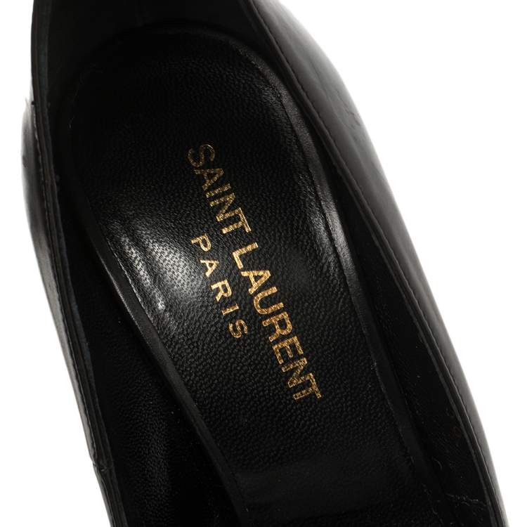 Pre Owned Saint Laurent Black Leather And Python Ankle Cuff Pointed Toe Pumps Size 36
