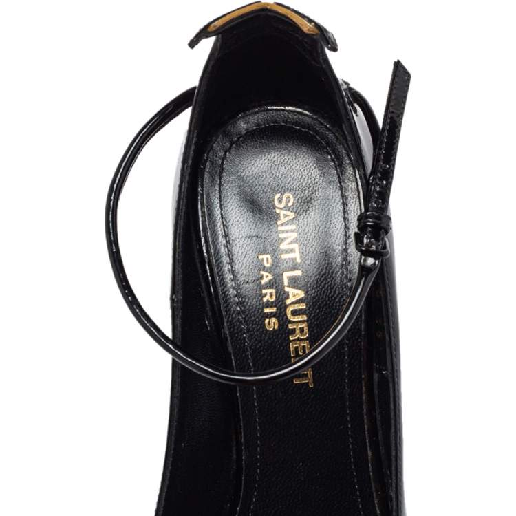 Pre Owned Saint Laurent Black Patent Leather Ankle Strap Pumps Size 35