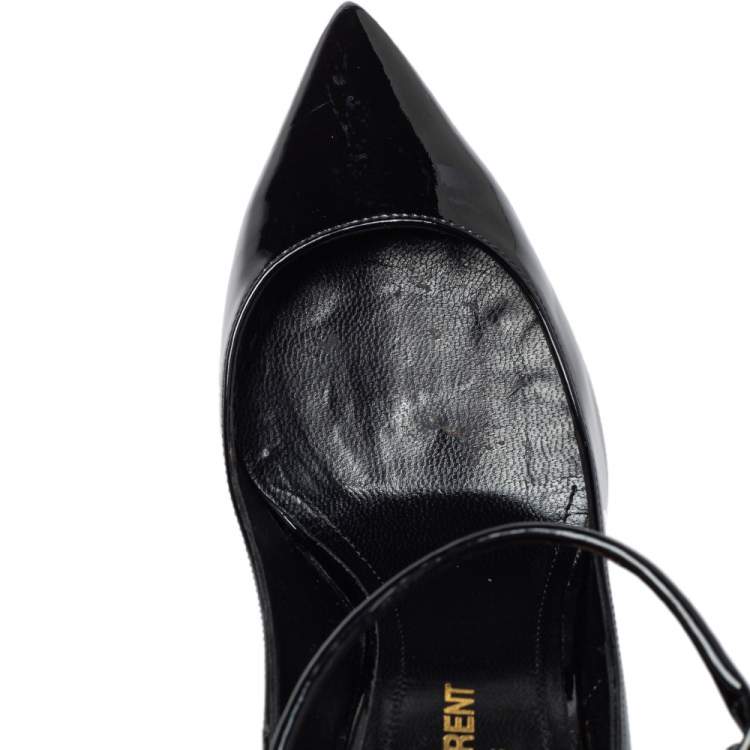 Pre Owned Saint Laurent Black Patent Leather Ankle Strap Pumps Size 35