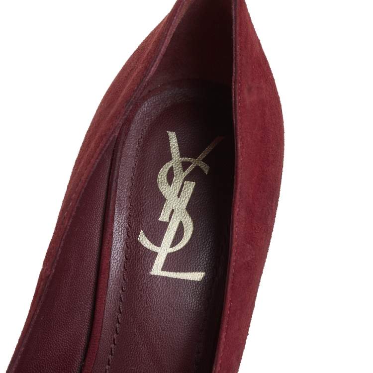 Pre Owned Saint Laurent Burgundy Suede Tribtoo Pumps Size 37