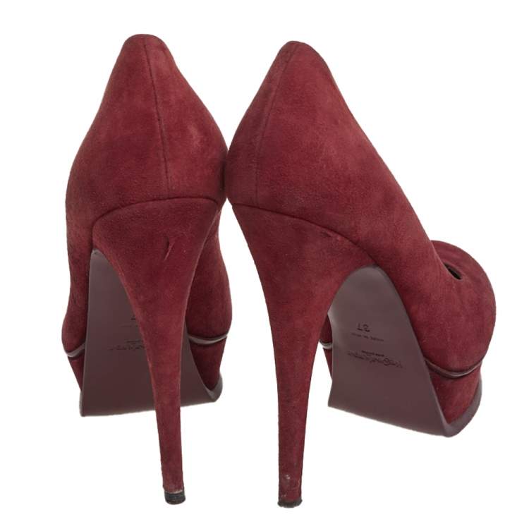 Pre Owned Saint Laurent Burgundy Suede Tribtoo Pumps Size 37