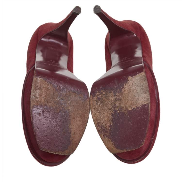 Pre Owned Saint Laurent Burgundy Suede Tribtoo Pumps Size 37