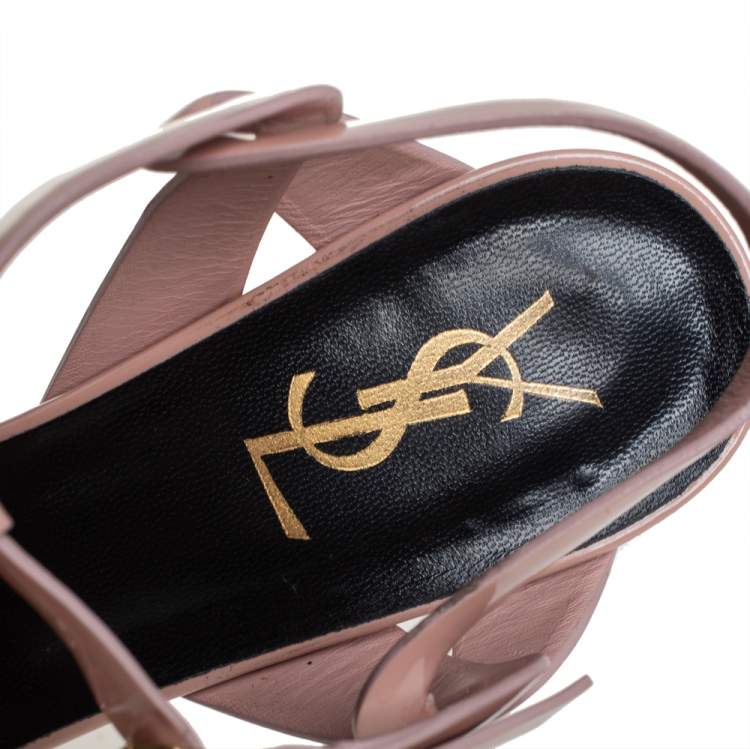 Pre Owned Saint Laurent Pink Patent Leather Tribute Platform Sandals Size 38.5